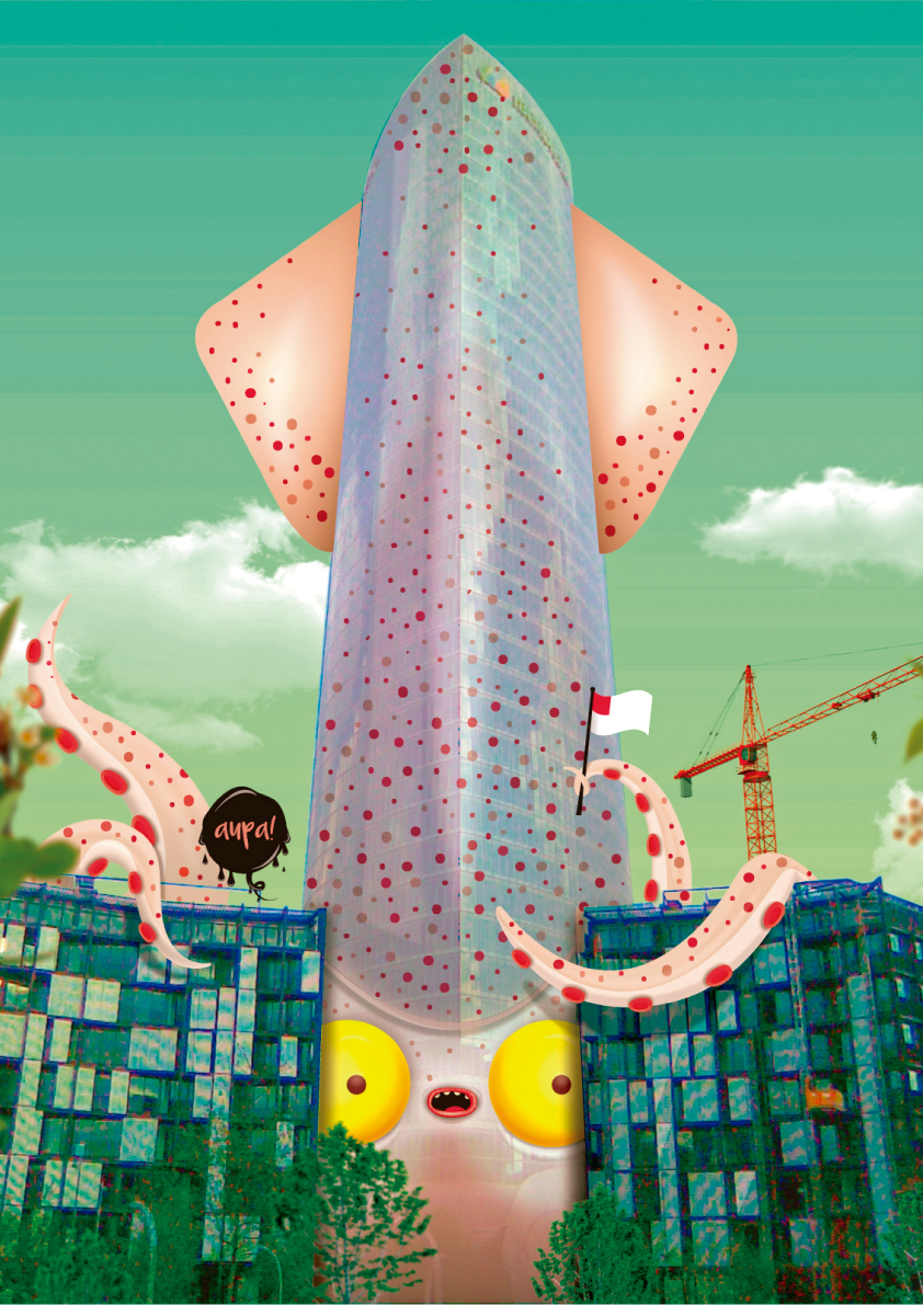 torre iberdrola disfrazada de calamar gigante